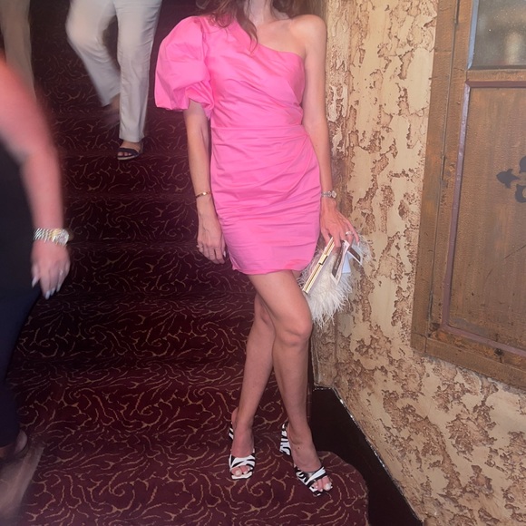 STRUT & BOLT Barbie Pink One Shoulder Mini Dress Size Small - Picture 5 of 5